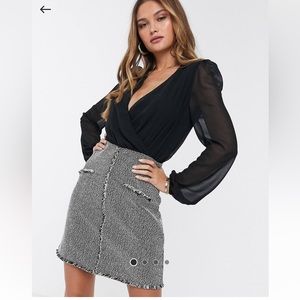 River island wrap front boucle dress with contrast skirt